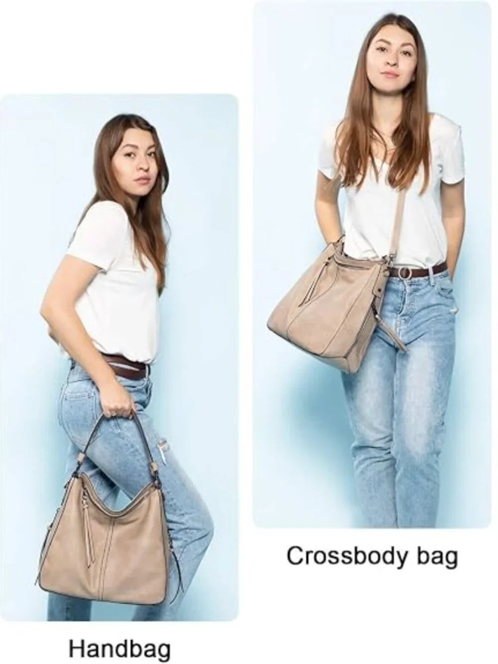 Taupe Tassel Pebble Texture Faux Leather Hobo Crossbody Shoulder Handbag
